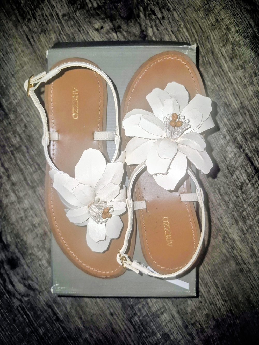 Arezzo White Floral Leather Sandals for Women